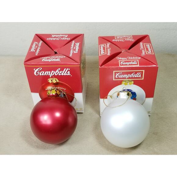 Christmas Tree Ball Ornament Campbell's 2001 2004 Mm Mm Good New In Box x2 - Picture 6 of 13